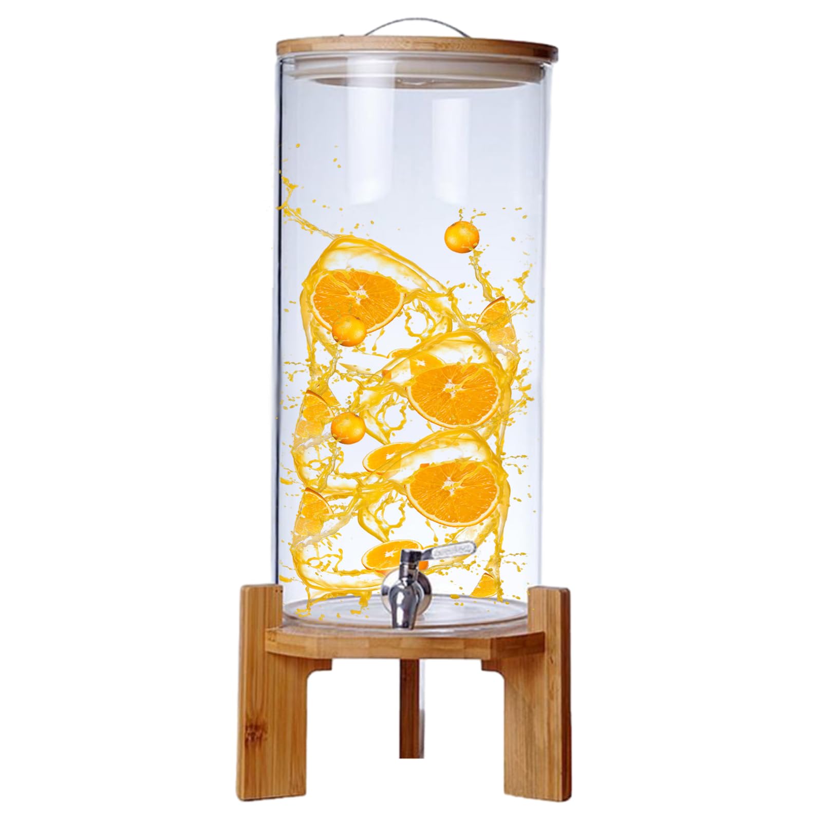 ASerZenith 5L,8L,11L Drink Dispensers For Parties,Lid And Stand Wood Stand Cold Glass Beverage Dispenser With Spigot For Parties, Juice, Cold And Hot Drinks,11L