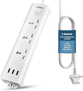EMBOX Extension Board with USB (2.4 A) | 2500W Extension Board with Switches, Spike Guard | 6 amp Universal Sockets Extens... Price In India
