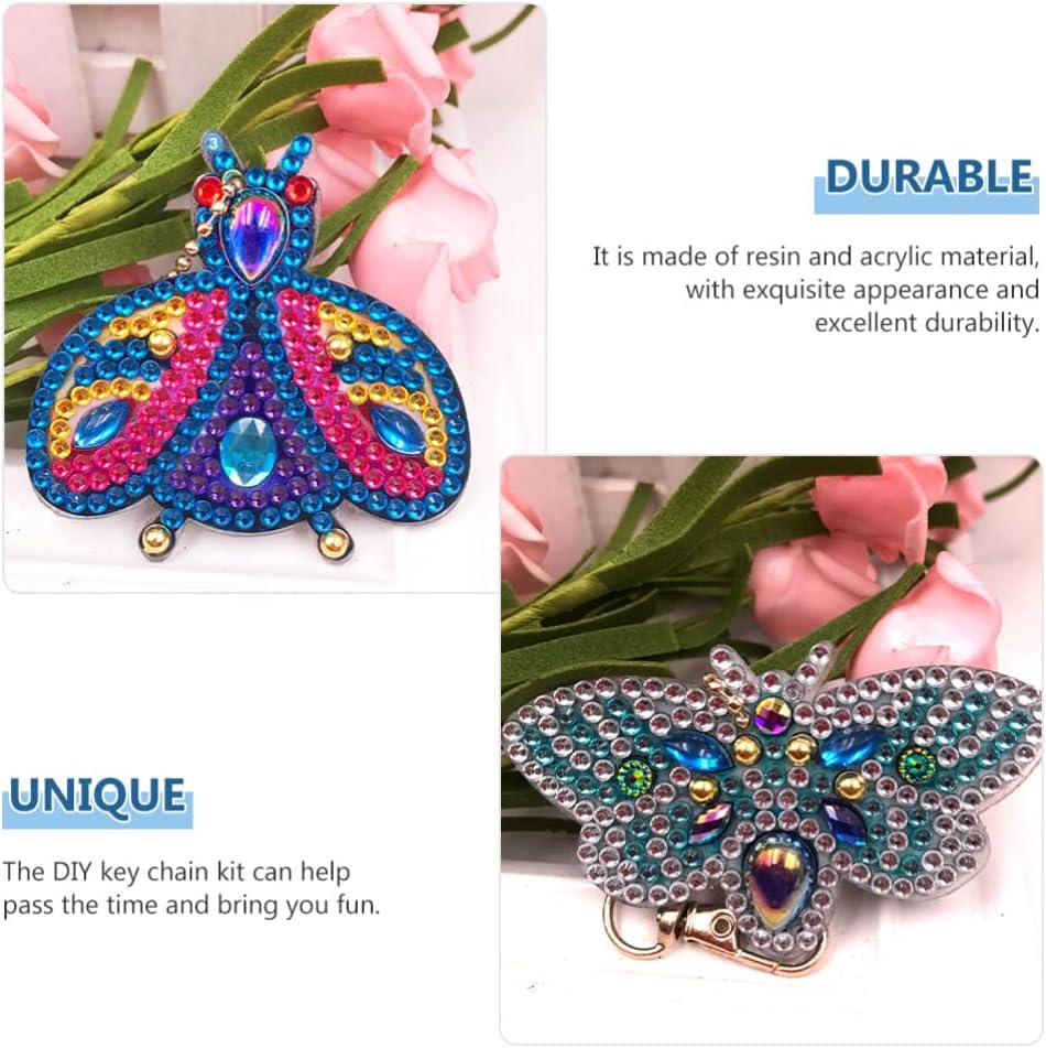 Abaodam DIY Diamond Art Keychain Kit with Rhinestone Butterfly and Bee Pendants 2.75 Inch Craft Kit for Kids and Adults Bag Charm and Phone Accessory for Arts and Crafts