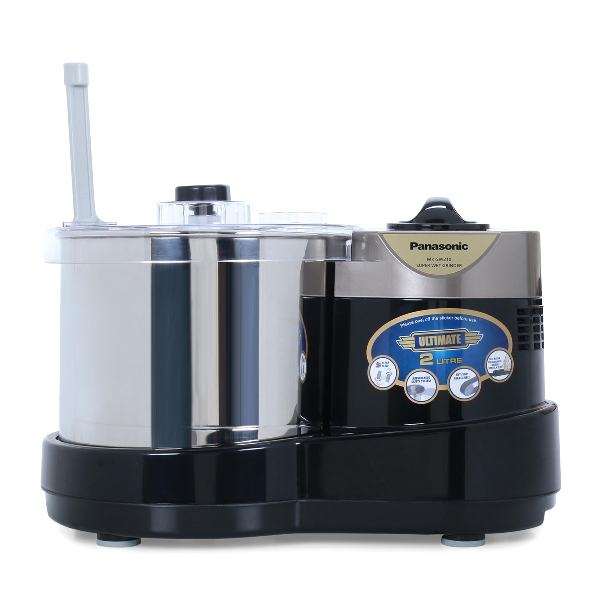 panasonic mk-sw210 (black) | super wet grinder | with timer & atta kneader | capacity: 2 l | warranty 2 years on product & 5 years on motor