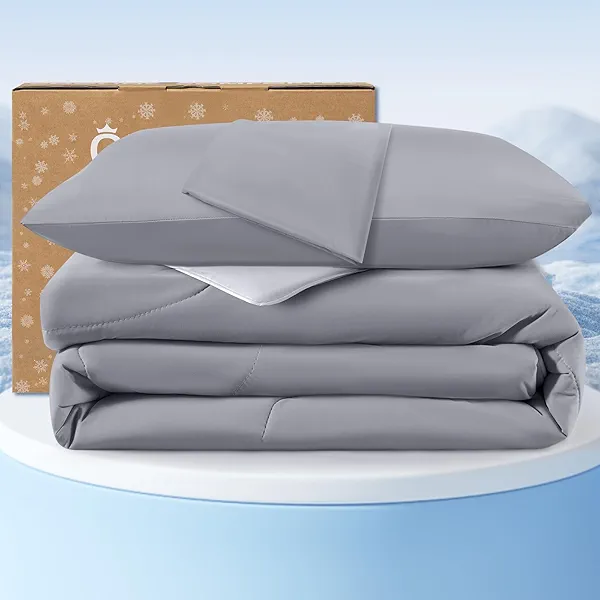 QUTOOL Cooling Comforter King Size, Double-Sided Cooling Blankets for Hot Sleepers and Night Sweats, Silk Smooth Ice Cool Comforter with 2 Pillowcases, Breathable & Lightweight Grey, 104"x90"