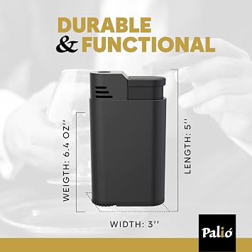 Palio Torcia Single Jet Flame Lighter, Refillable, Adjustable Torch Flame, Wind Resistant, Simple, Functional, Pocket Size, Durable Metal Body, Black