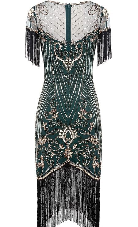 Image of 867 - Plus Size 1920s Vintage Fringed Sleeves Gatsby Sequin Tassels Hem Flapper Party Prom Cocktail Concert Dress