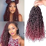 Curly Faux Locs Crochet Hair 14 Inch 6 Packs Goddess Locs Crochet Hair Extensions for Black Women Pre Looped Soft River Locs Crochet Braids with Curly Hair Boho Hippie Locs (14 Inch, 6 Packs, TBUG)