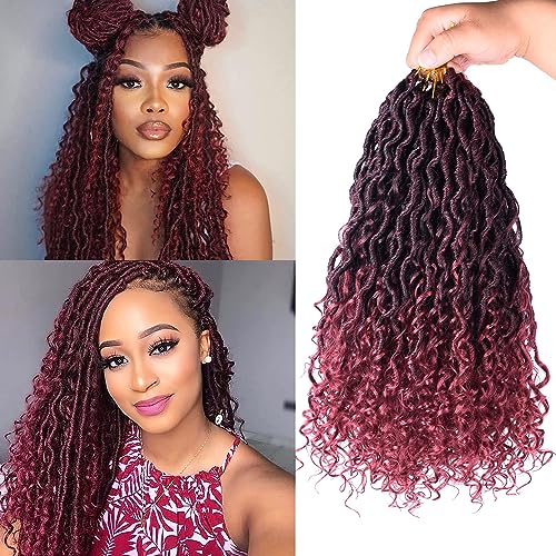 Curly Faux Locs Crochet Hair 14 Inch 6 Packs Goddess Locs Crochet Hair Extensions for Black Women Pre Looped Soft River Locs Crochet Braids with Curly Hair Boho Hippie Locs (14 Inch, 6 Packs, TBUG)