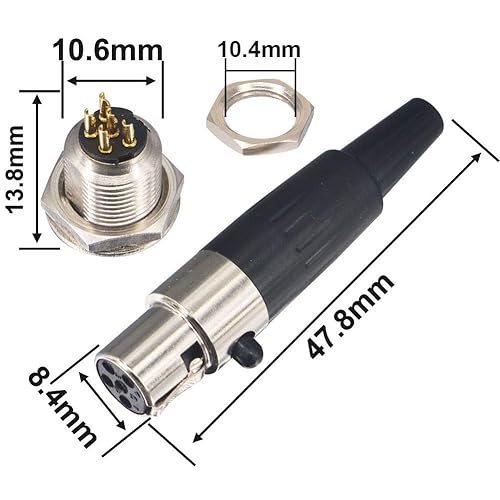 Miniatura 5 de DIY 5 Pin Mini XLR Conector TA5F Audio Micrófono Adaptadores con Enchufe Chasis Montaje Mini XLR Jack 5 Pin para Micrófonos Pro Juego de 2
