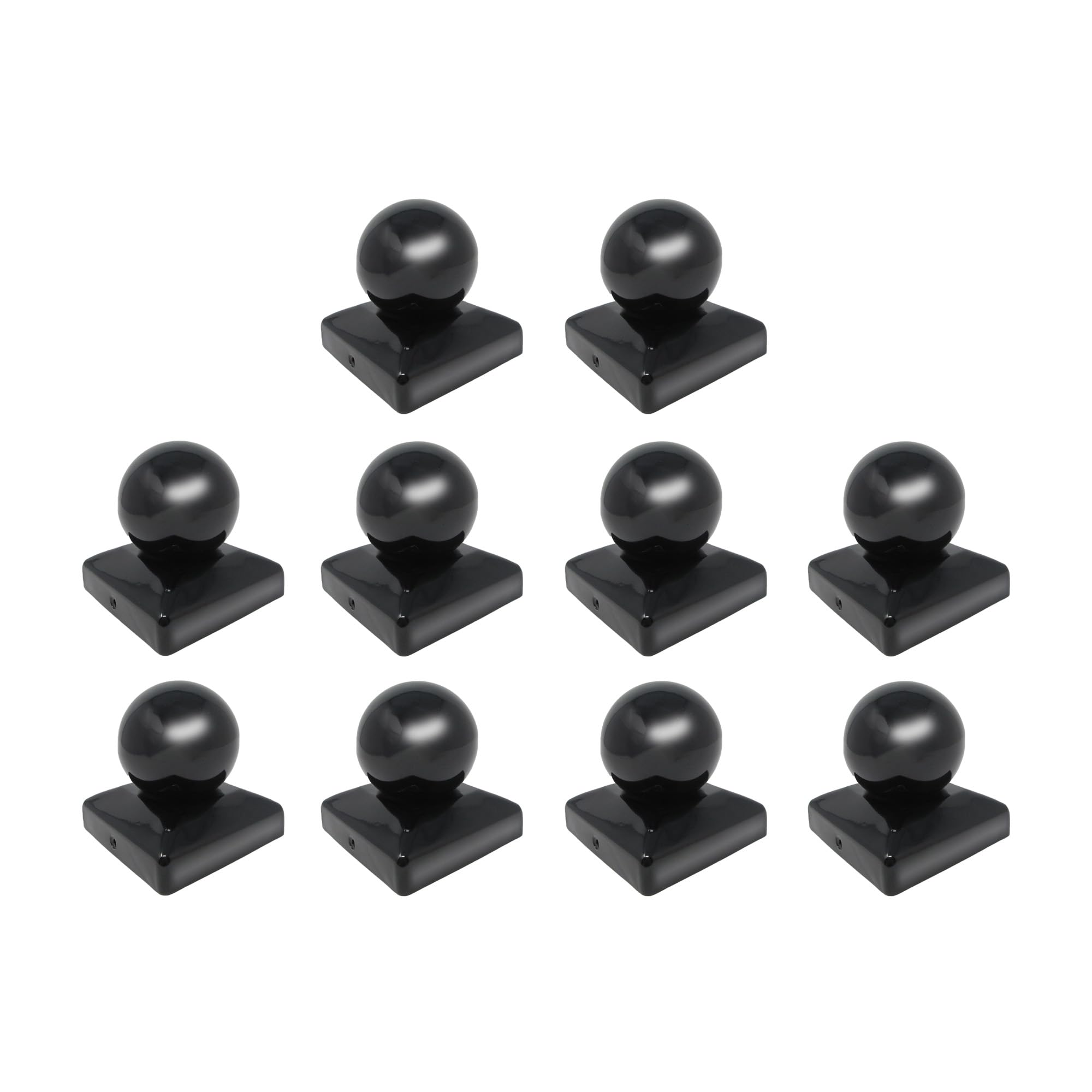 h2i Lot de 10 capuchons de poteau en acier noir revêtu par pulvérisation - 71 x 71 mm - Capuchon pour poteaux en bois de jardin - Support de poteau et poteaux de clôture en forme de pyramide -