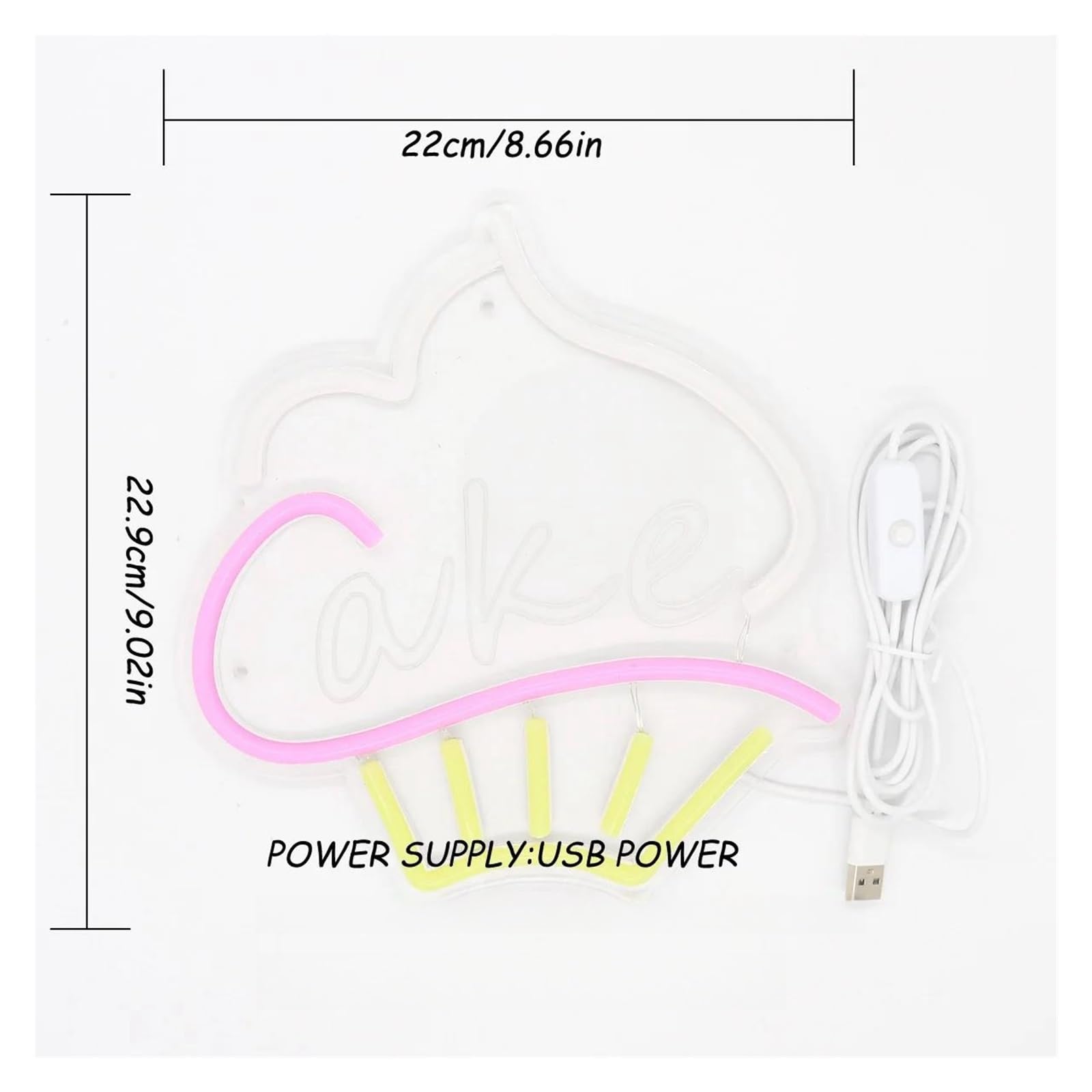 Luz de Diseño de Digital Letrero De Neón De Pared Regulable Para Cupcakes, Luz Nocturna Alimentada Por USB De 5V Para Decoración De Tienda, Club De Fiesta 22cmx22.9cm