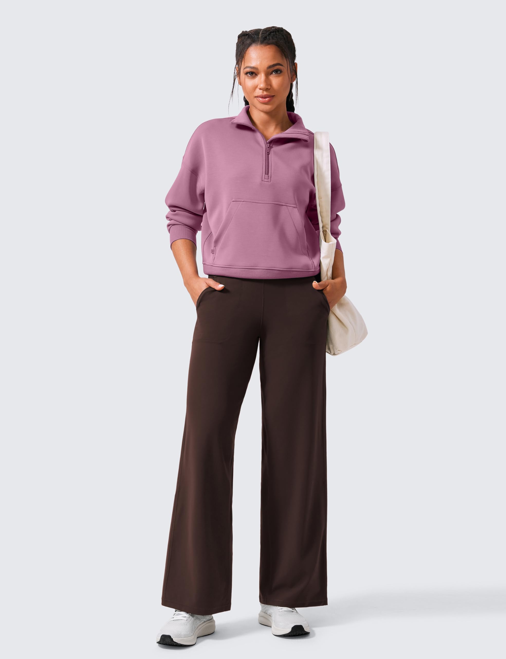 CRZ YOGA Femmes Butterlift Taille Haute Pantalon Bootcut avec Poches 74cm/79cm/84cm - Yoga Salon Confortable Occasionnel