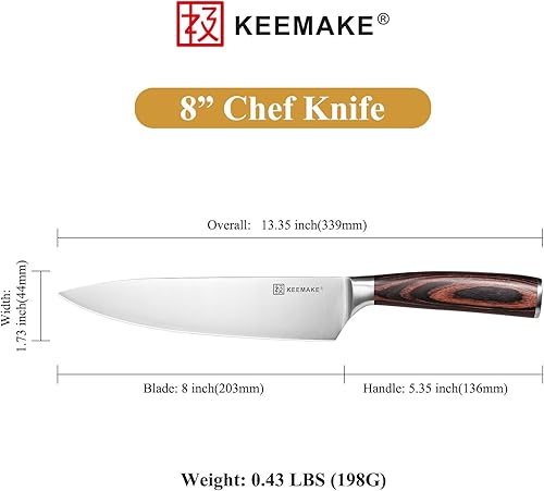 Miniatura 7 de KEEMAKE Cuchillo de chef japonés de 8 pulgadas, cuchillo de cocina japonés con acero inoxidable alemán de alto carbono 1.4116, cuchillo Gyuto con
