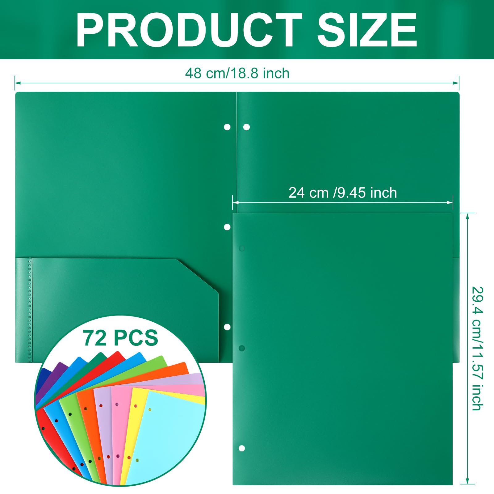 36-Pack Green 3-Hole Punch Plastic Folders With Pockets – For School, Office & Binders - View #3