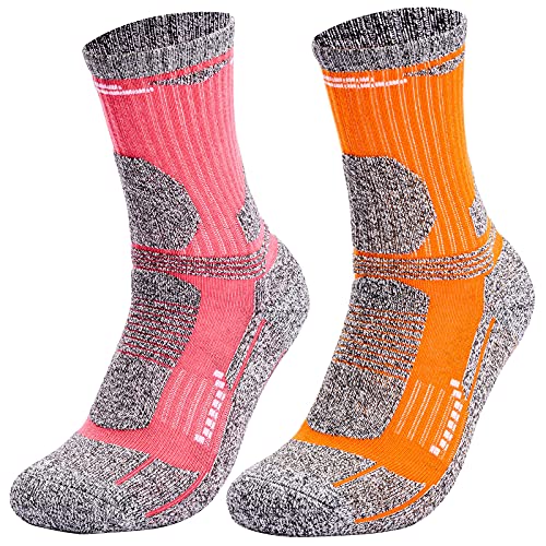 Ansbowey A2123 2 pares(Rosa/Naranja) Calcetines de Senderismo y Marcha Trekking Hombre Mujer Respirable Térmico Anti-Ampollas Amortiguación-M Cover