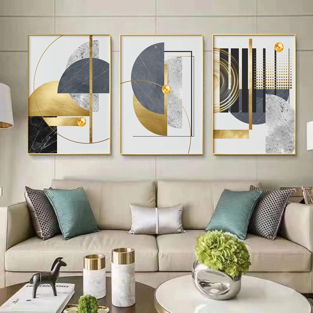 Set di 3 poster su tela con geometria astratta, moderni, minimalisti, geometria linea, poster artistici, da parete, senza cornice (B, 60 x 90 cm)