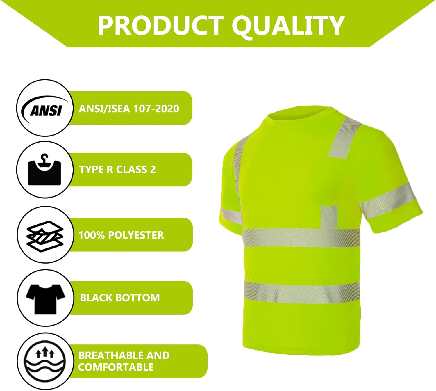 FONIRRA 3 Pcs Hi Vis Safety T Shirt for Men Reflective High Visibility Short Sleeves Work Shirt