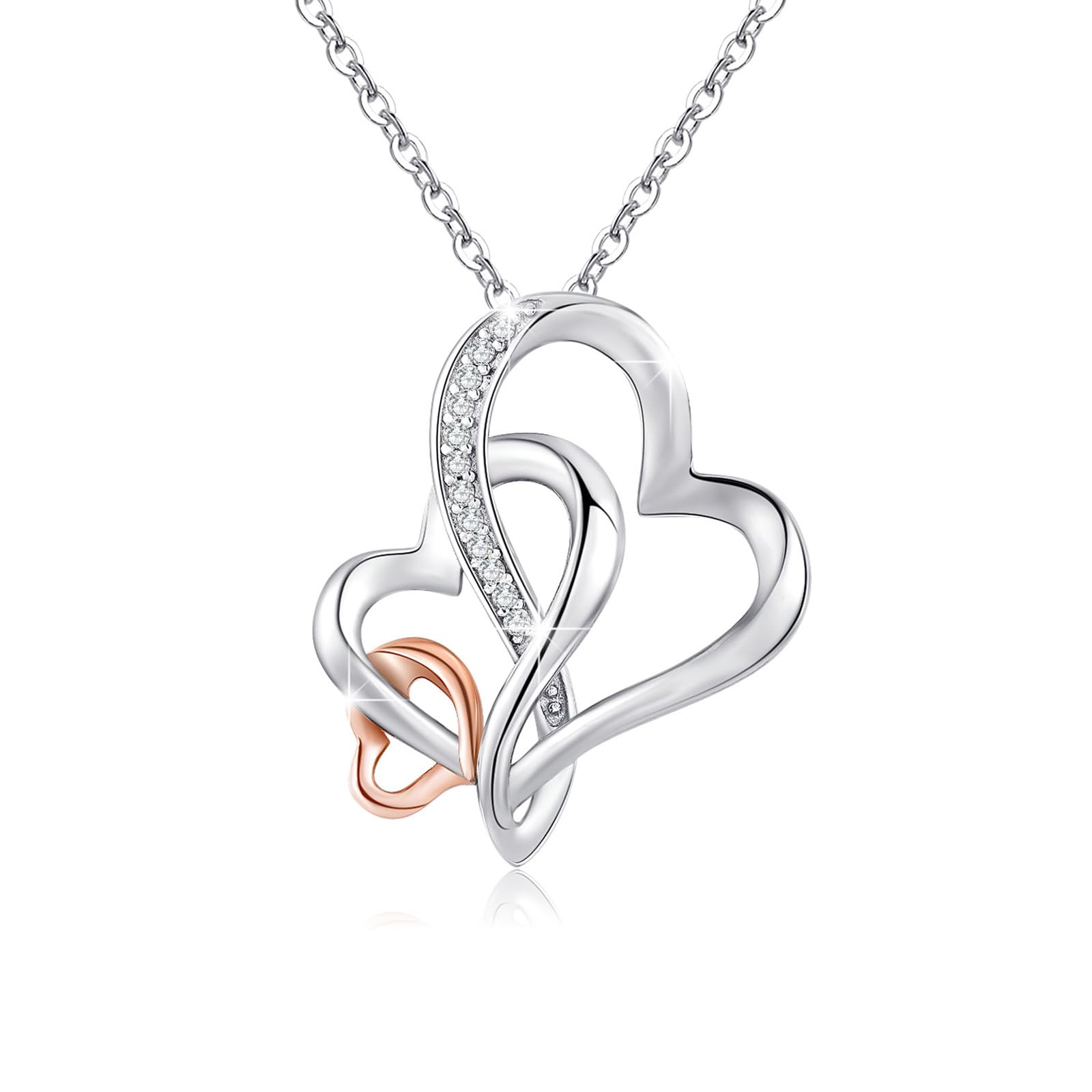REDSUN Collana a tre cuori in argento Sterling 925 placcato in oro rosa – tre generazioni gioielli per nonna, madre, figlia, collana a cuore infinito da donna, regalo per la festa della mamma, moglie