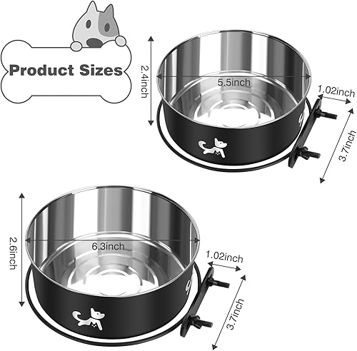 Miniatura 6 de Cuencos para jaula para perros para colgar sin derrames, juego de 2 cuencos de agua para jaulas para perros, cuencos montables para perreras, Negro