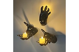 DAZONGE Halloween Decorations Indoor/Outdoor, Pack of 3 Wall Mounted Creepy Reaching Hands with Lighted Candles