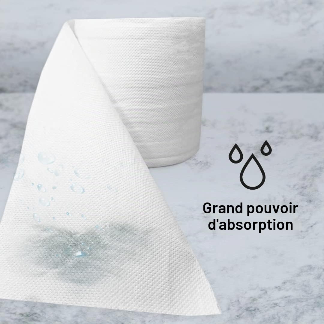 12 Bobines Dévidage Central Essuie-Tout | Rouleaux Papier 2 Plis Blanc | 100 m/rouleau