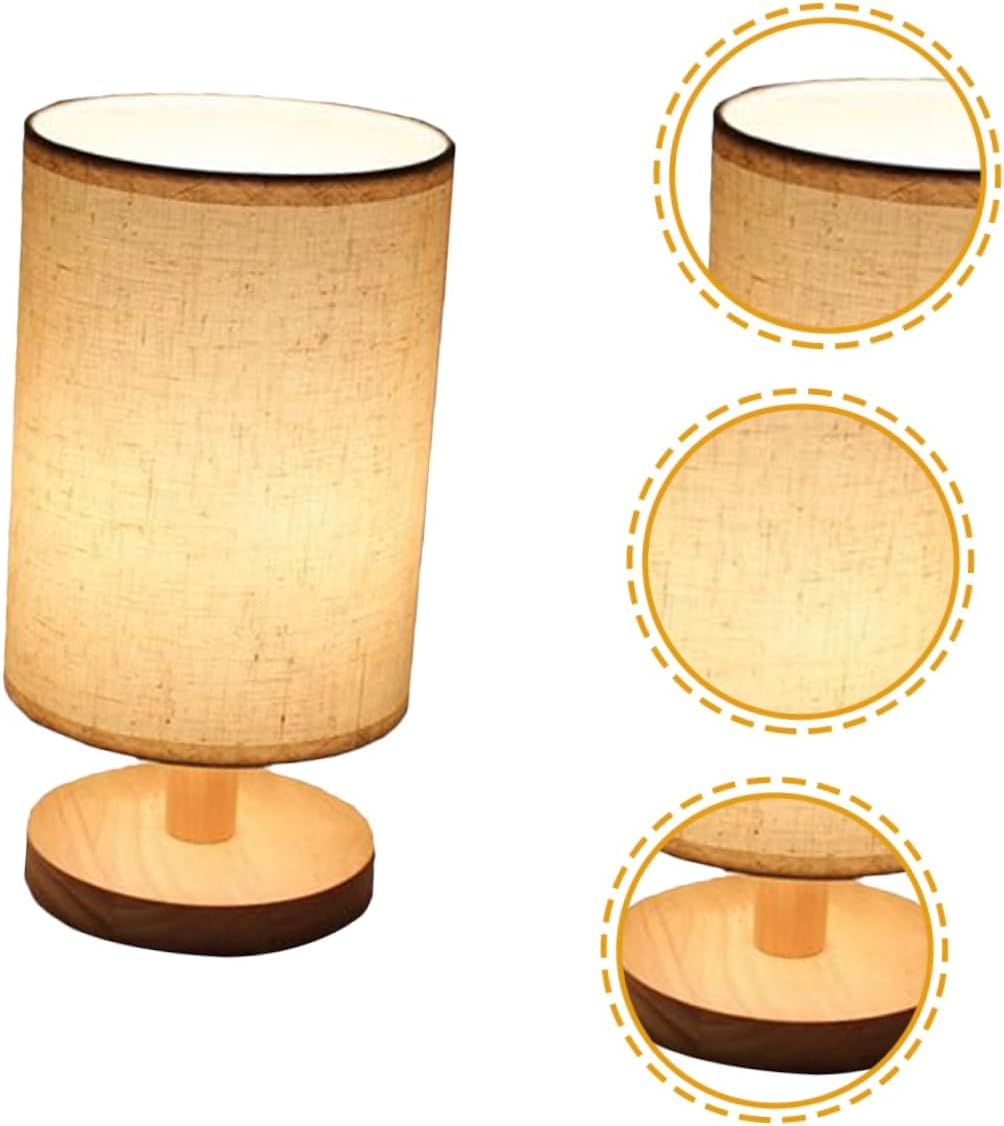 USB Linen Table Lamp with Mesh Shade and Wooden Base Compact Bedside Night Light Soft Non Dazzling Desktop Light for Use