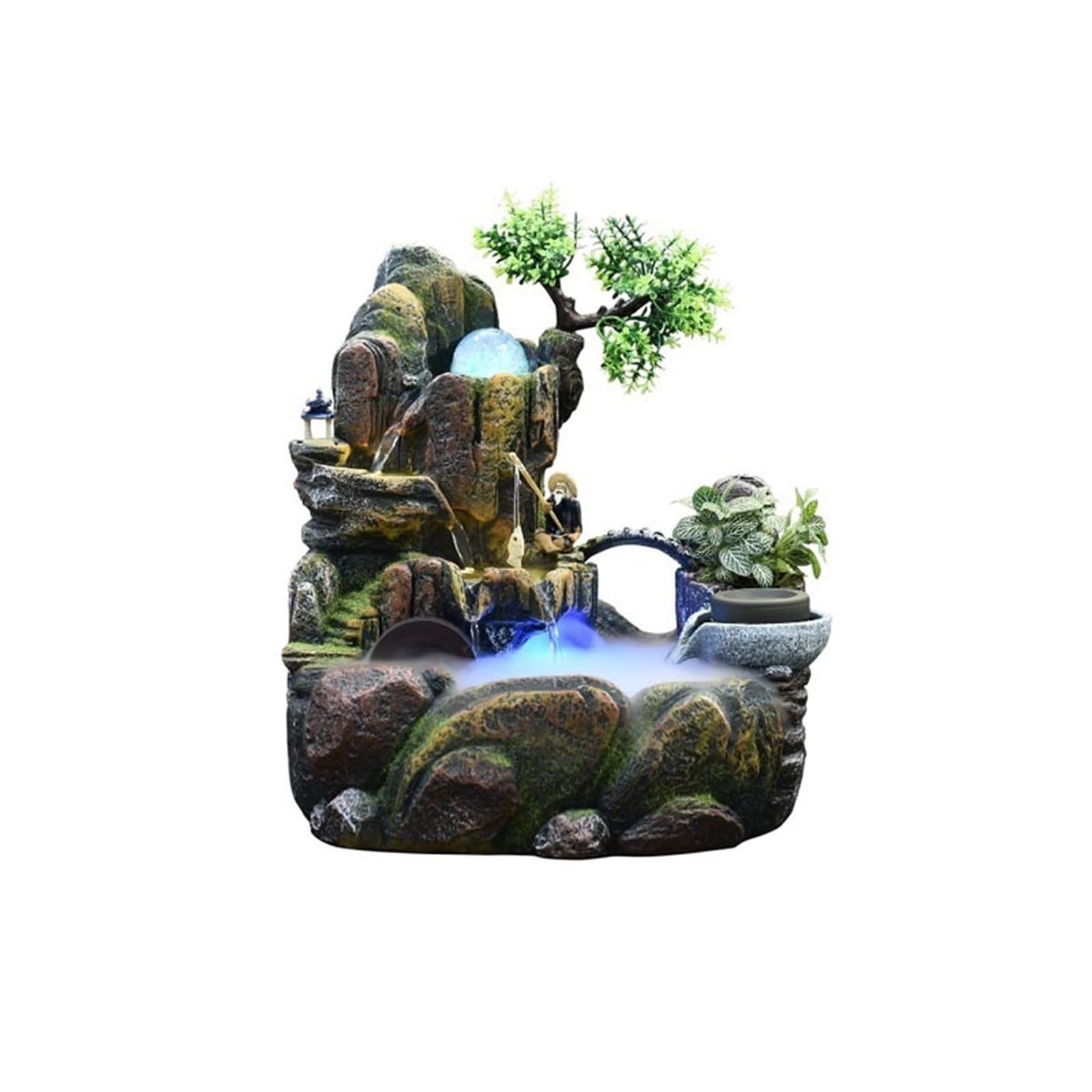 water feature Indoor Tabletop Fountains, Rockery Water Waterfall Plants Desktop Fountain Home Office Decorations(Large)