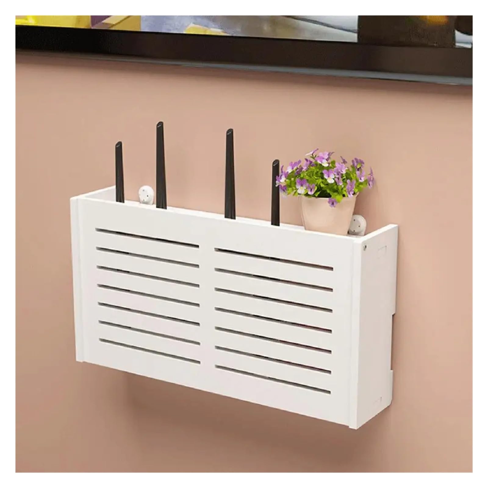 WiFi-Router-Aufbewahrungsbox, Wandhalterung, Holz-Router-Regal, Organizer, Steckdosenleiste, Kabelmanagement, Versteckregal for Modem, Kabelrouter Router Box Wandhalterung(Color 2)