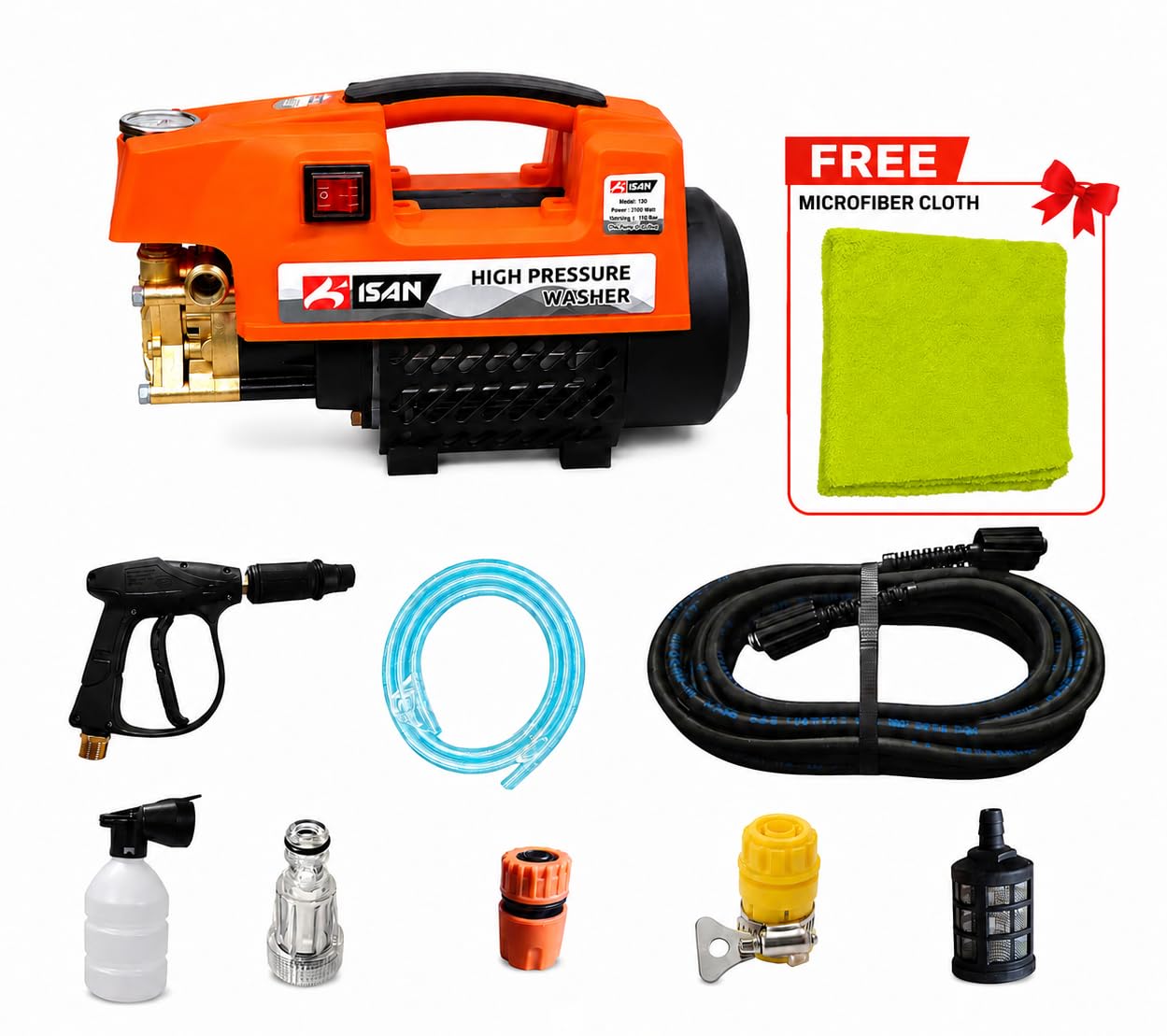 Kisan Ultra Clean Plus High Pressure Car Washer | 2000 Watts Motor | 130 Bars Pressure 10L/Min Flow Rate | 8m Outlet Hose | 220 V | 50 HZ | Portable for Bike and Home Cleaning-image-30