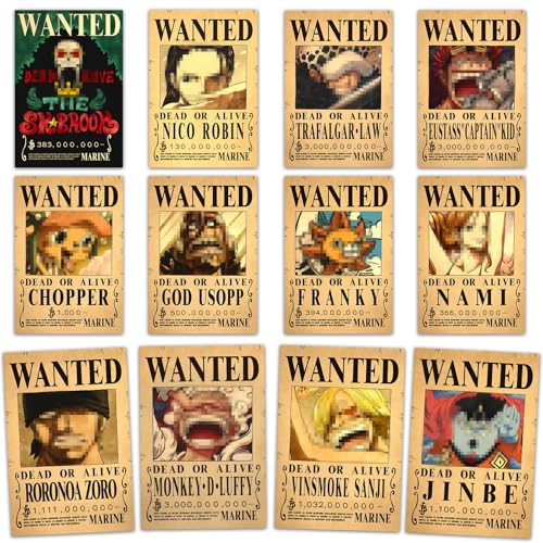 oosheon 12 piezas Anime Poster,Wanted Póster 28.5x19 cm,Póster Wanted,Póster de Papel Kraft,Anime Wanted,Wanted Poster Anime,para Pared Estética Decoración De Fotos