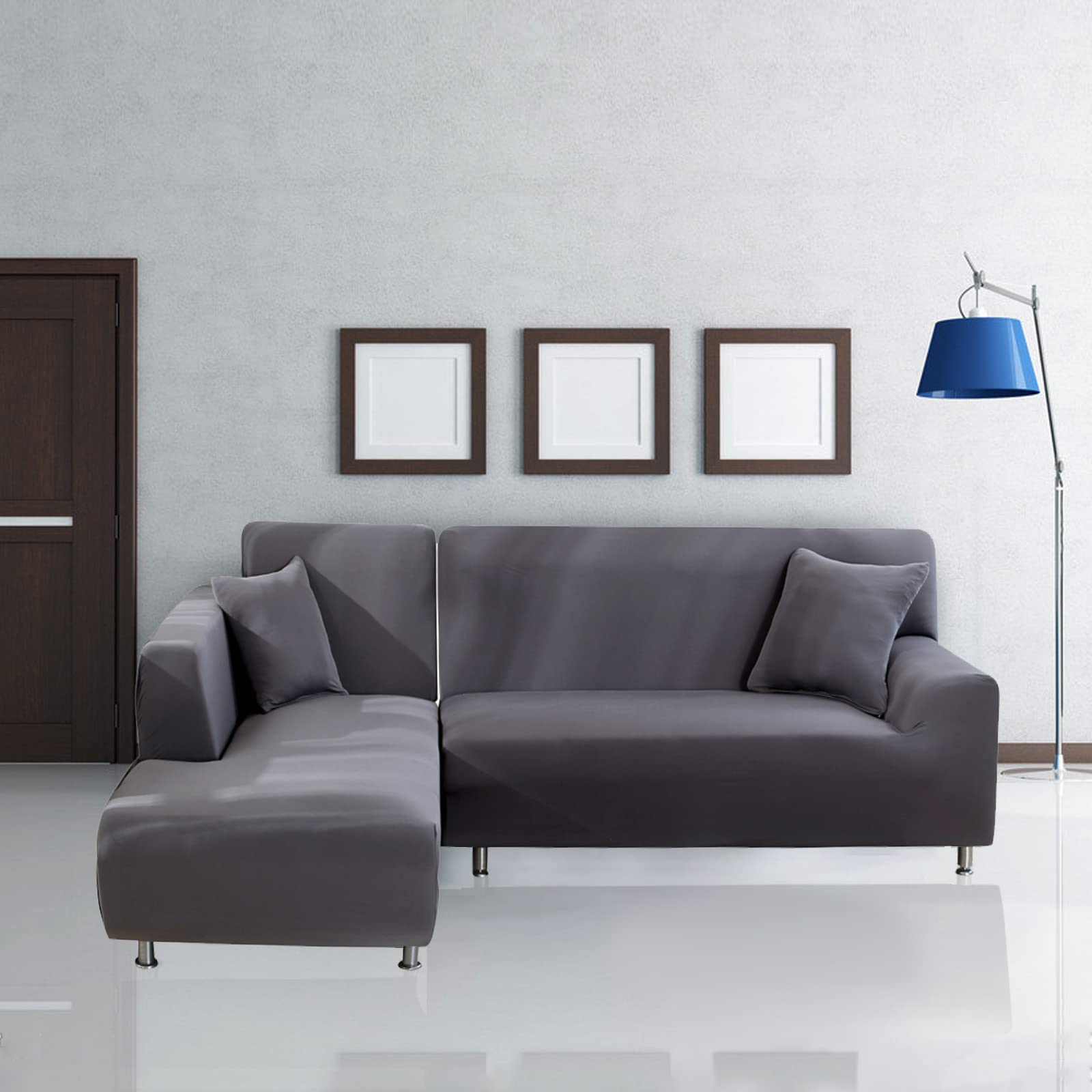 Jaotto Sofabezug Elastische Spandex Stretch Couchbezug für L-Form Sofa Überwürfe Universal Waschbar Sofaüberwurf 2er Antirutsch(3 Sitzer+4 Sitzer,Grau)