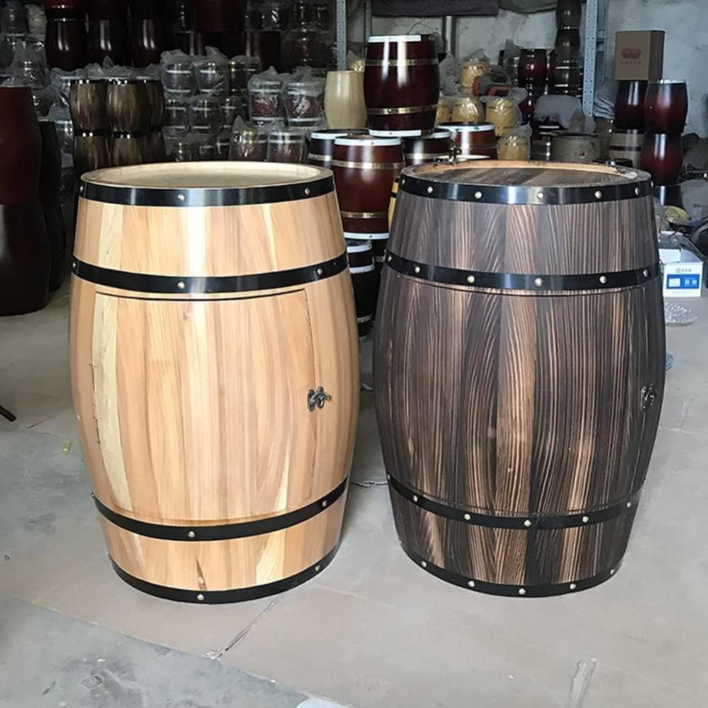 Wooden Wine Barrel Table – Stylish Cedar Wine Holder and Display Cabinet for Home Bars, Wine Cellars, Breweries, and Living Room Decor (Charred Color, Ø42*55cm)