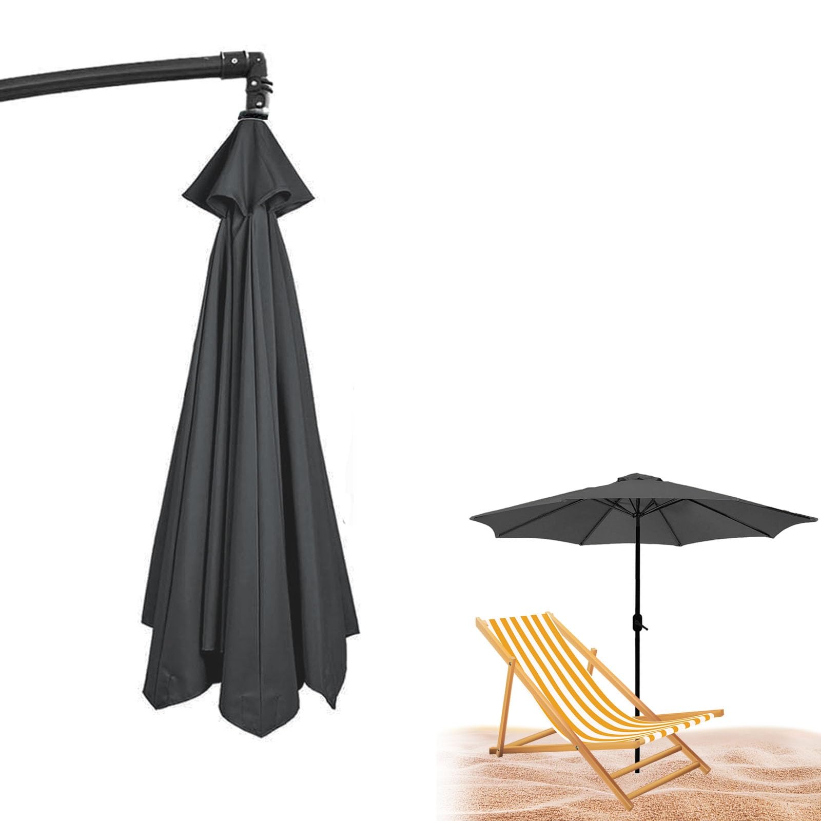 Pink Palm 6.5ft 7.5ft 8.2ft 8.8ft 9.8ft 11.5ft Umbrella Replacement Parasol Canopy, Replacement Fabric Cloth Cover Fit 6/8 Ribs Offset Hanging Umbrella(Gray,8ribs-350cm(11.5ft))
