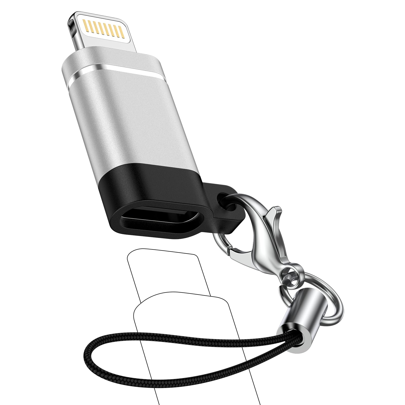 Ocbuo Type Cからライトニング変換 防紛失ストラップ付 タイプC Lightning変換アダプタ OTG機能 急速充電/高速データ転送 USB C(メス)-Lightning(オス）iPhone・iPad・AirPodsなどiOS機器対応