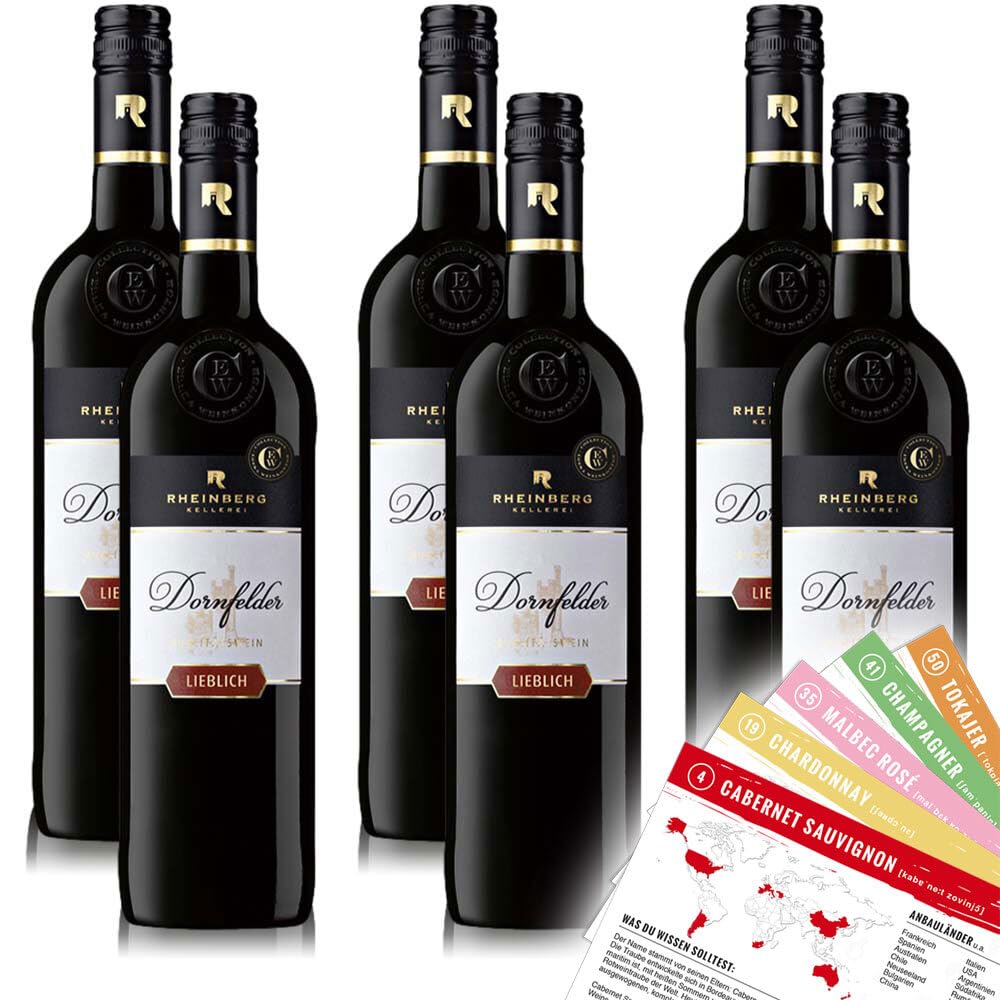 Rheinberg Dornfelder, lieblich, sortenreines Weinpaket + VINOX Winecards (6x0,75l)
