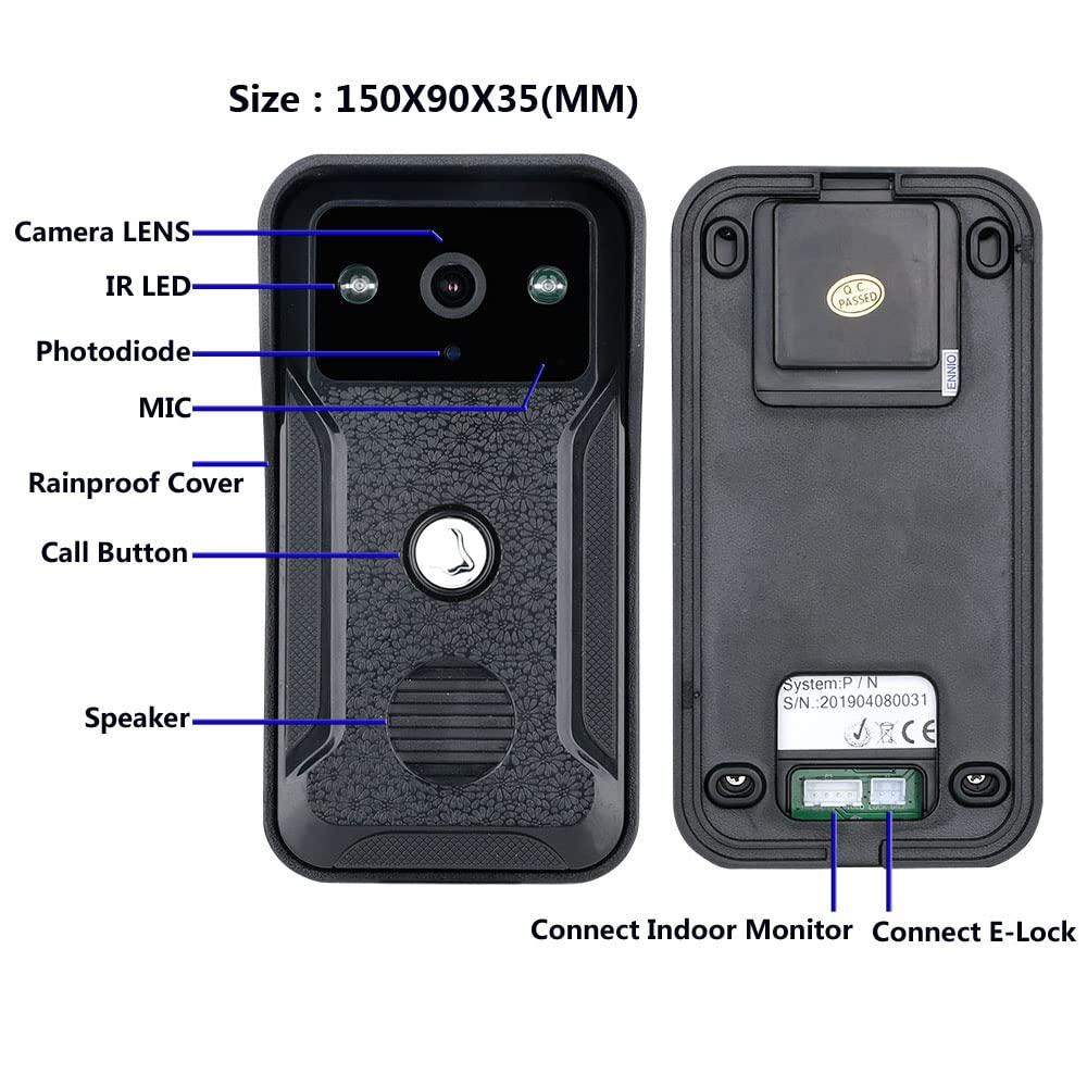 Sistema de Control de Acceso Portero automático con Timbre de vídeo inalámbrico WiFi con 2 cámaras con Cable de Alta definición 1080P de 10 Pulgadas