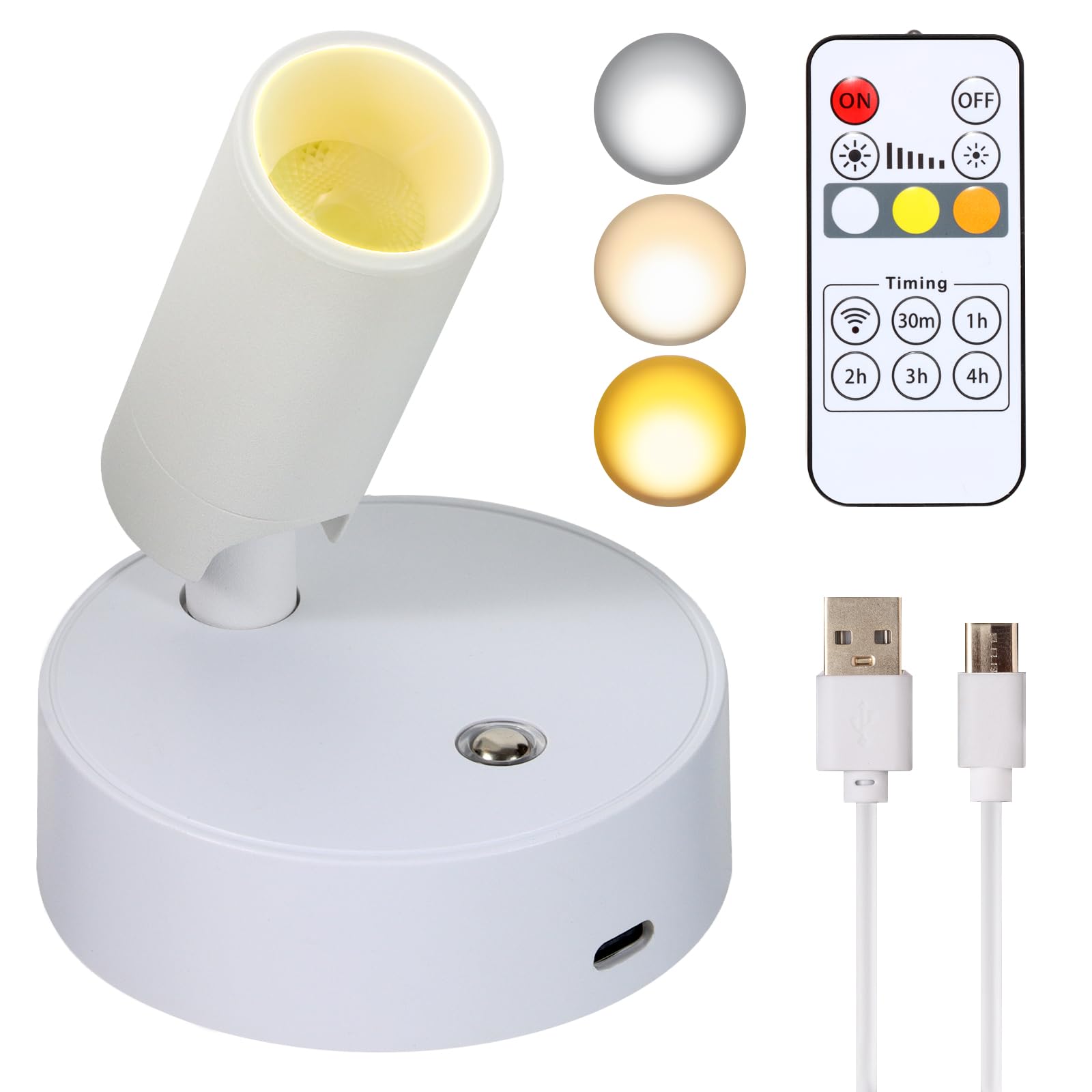 Spot Lights Indoor With Remote, Wireless Picture Light Battery Operated Spotlights With Timer, Dimmable Accent Uplighting Stick-on Wall Light for Artwork, Plant, Portrait, 1 Pack