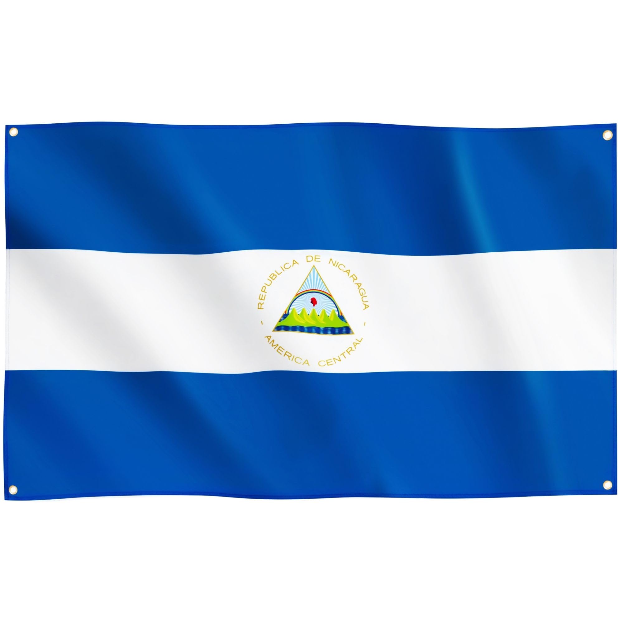 Runesol Nicaragua Flag, 91x152cm, 3ft x 5ft, 4 Grommets, Eyelet In Every Corner, Nica, Republic of Nicaragua, Revolution Day