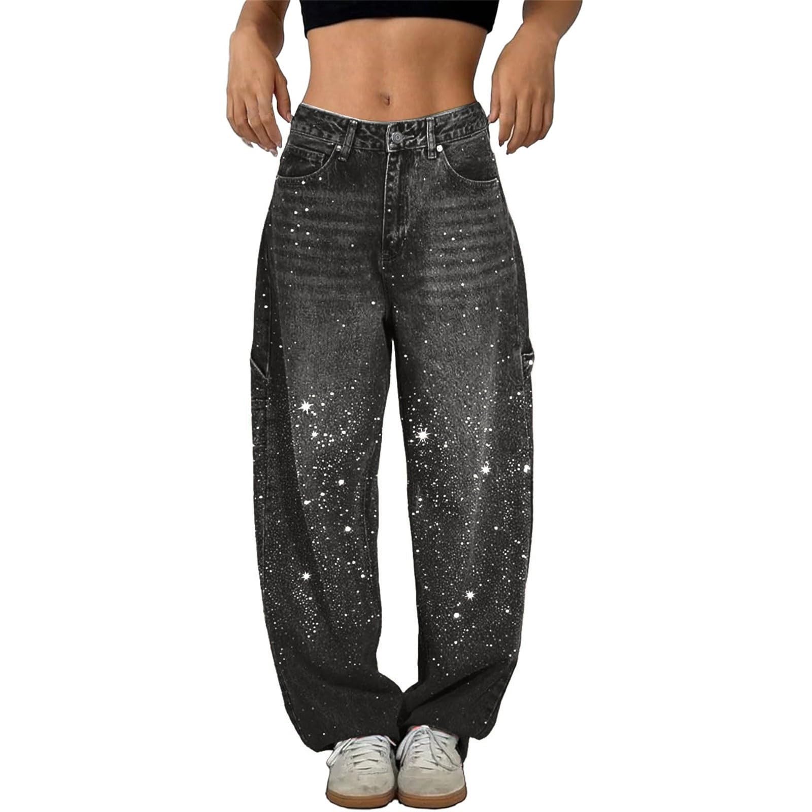 Jeans Donna Elasticizzati Gamba Dritta Jeans Vita Alta Gamba Larga Leggeri Pantaloni Elasticizzati Curvy Larghi Taglie Forti Pantaloni Denim Baggy Casual Y2k Wide Leg Pantalone Eleganti Comodi Hiphop