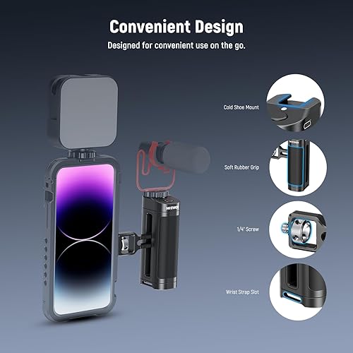 Miniatura 6 de NEEWER Empuñadura lateral con botón de control remoto inalámbrico disparador obturador para plataforma de video de jaula de smartphone, 2