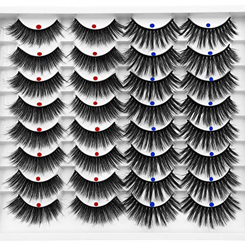 Ruairie False Lashes Pack 16 Pairs False Eyelashes Natural Fluffy 3D Faux Mink Lashes 2 Styles Mixed Fake Eyelashes Wispies