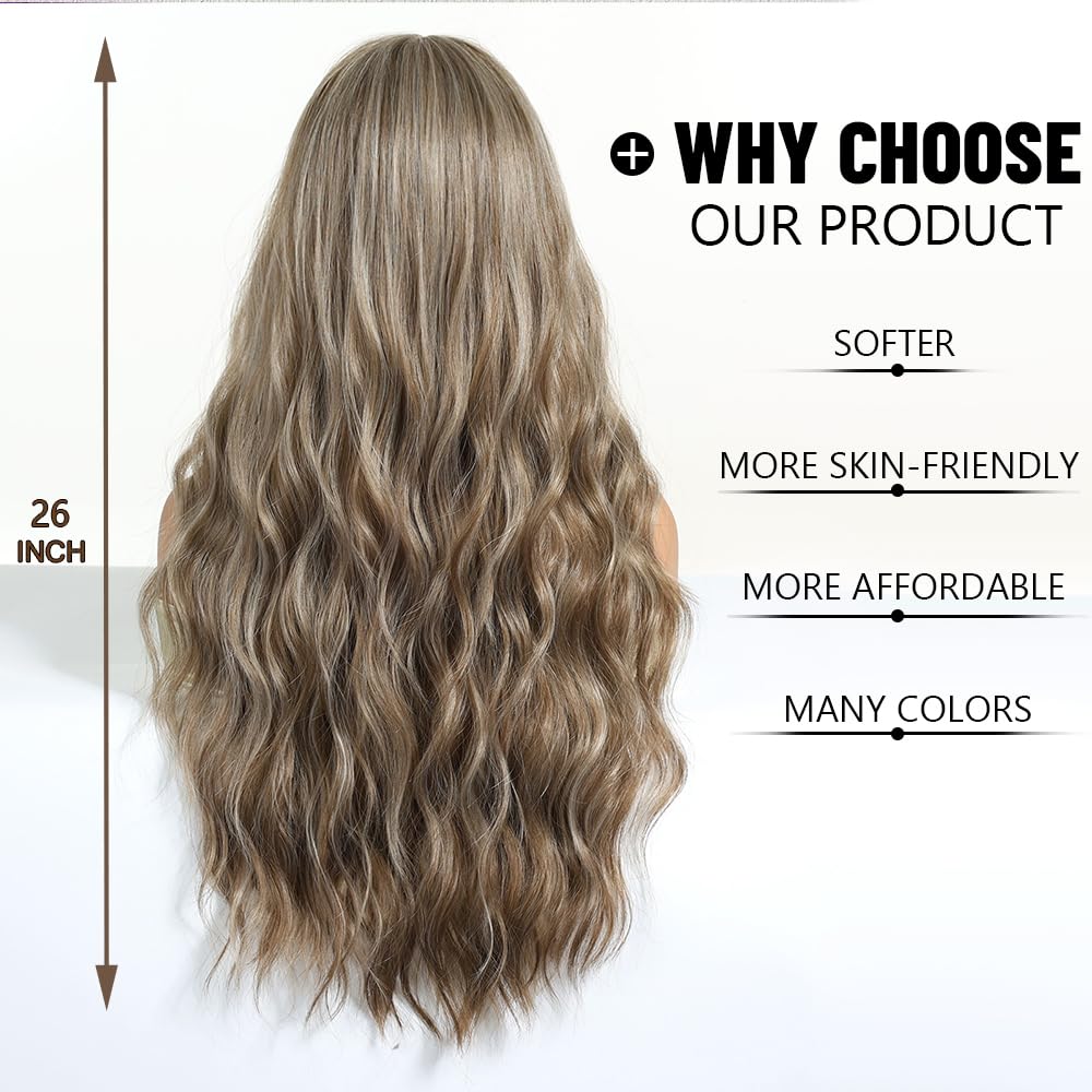 Esmee Long Wavy Ash Blonde Wigs for Women with Fringe Natural Synthetic Hair Wig for Daily & Party Use, 22.5 Pulgadas - Image 4