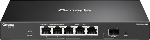 TP-Link Omada 5 Port 2.5G PoE Switch, Easy Managed, 120W Budget, PoE++ Compliant, 10G SFP+ Port, Auto Recovery, VLAN, Loop Prevention, Fanless (ES206XPP-M2)