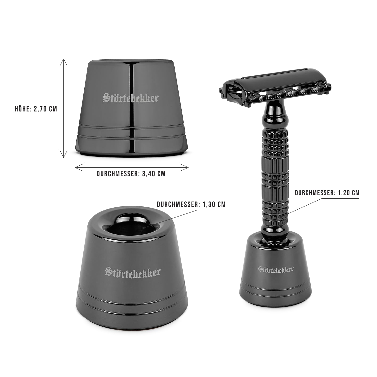 Störtebekker® Premium stojak do golenia "Hamburg" w zestawie z maszynką do golenia 'Hamburg' – czarny – wysokiej jakości akcesoria do Twojej łazienki – antypoślizgowy spód – masywna podstawa – 125 g –