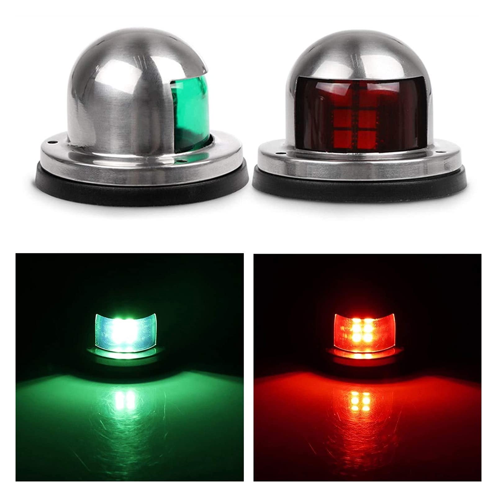 Acciaio inossidabile 12V barca marino yacht navigazione rossa verde fiocco 8 GUIDATO Lampada del segnale luminosa di avvertimento Per la navigazione e la pesca