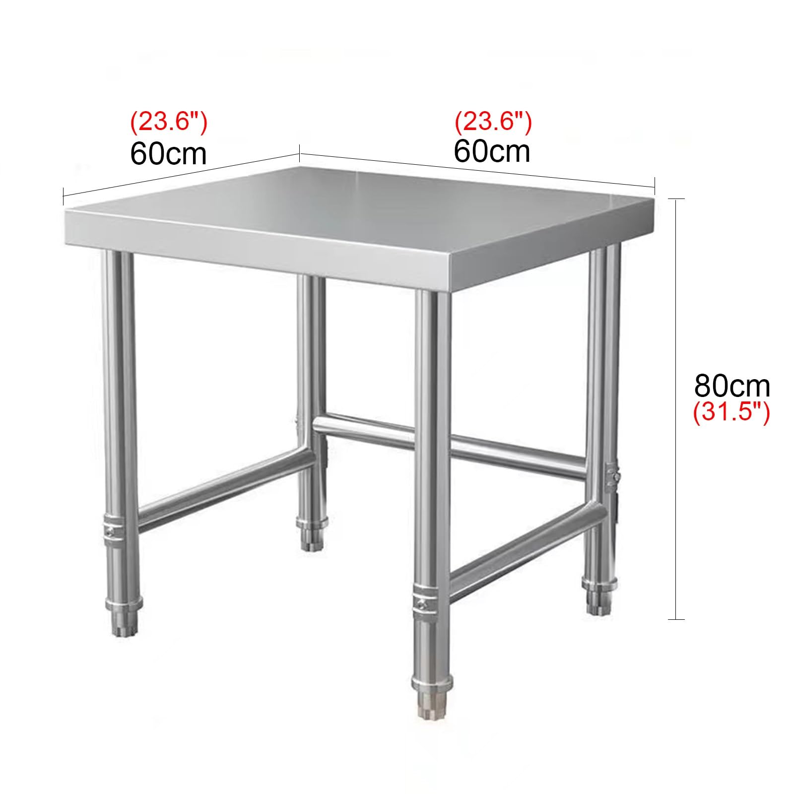 Komercyjny stół warsztatowy ze stali nierdzewnej z otwartymi półkami – wielofunkcyjny stół do przygotowywania i krojenia (40 x 40 x 80 cm) do restauracji, piekarni i gastronomii