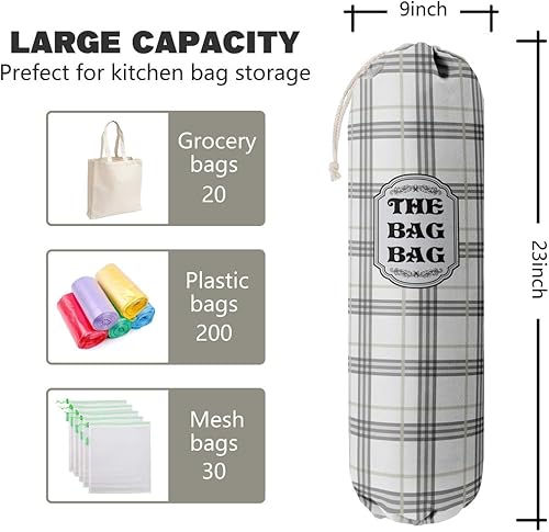 Miniatura 2 de Organizador clásico de bolsas de comestibles a cuadros de búfalo para bolsas de compras, bolsas de plástico de montaje en pared, dispensadores de
