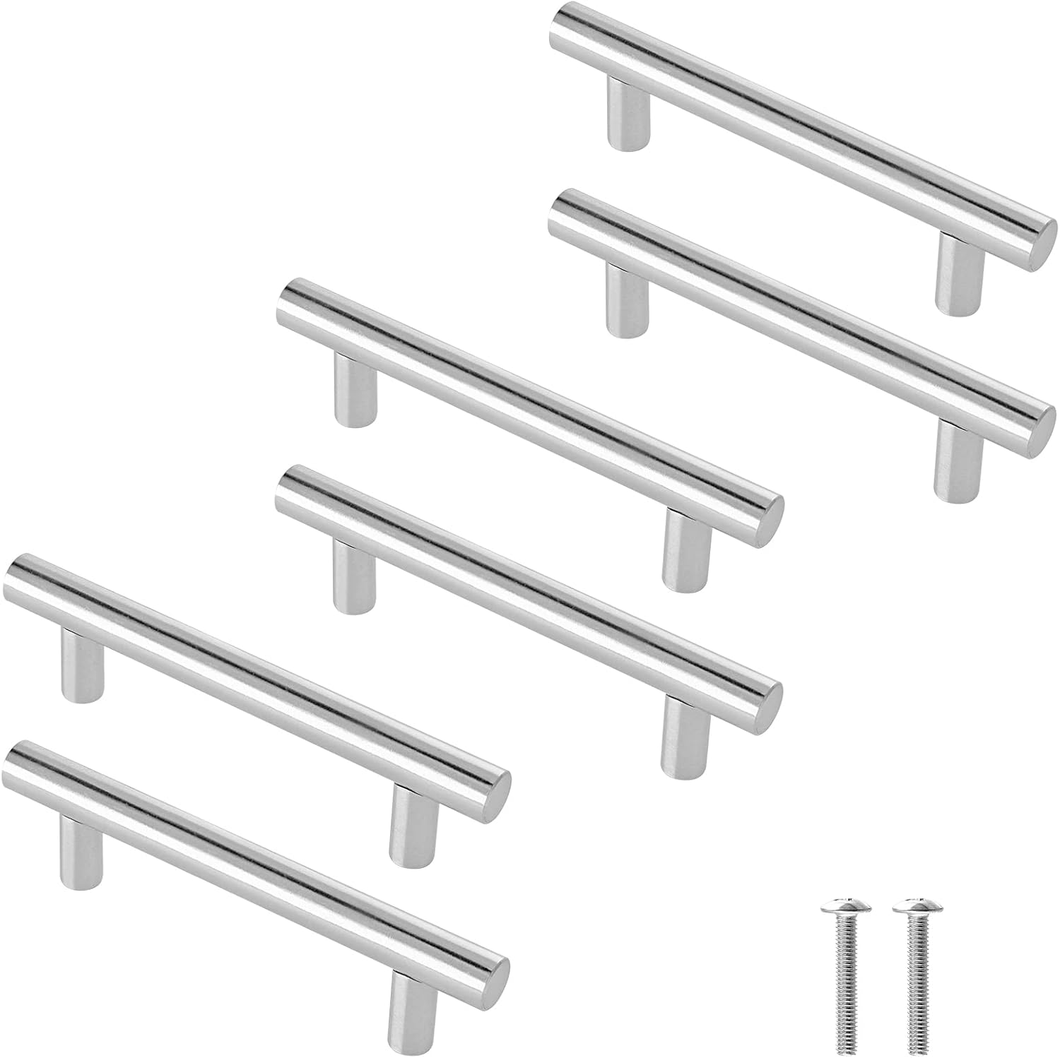 Cjueiom 6 Pack Brushed Nickel Cupboard Handles 76mm Hole Center T Bar