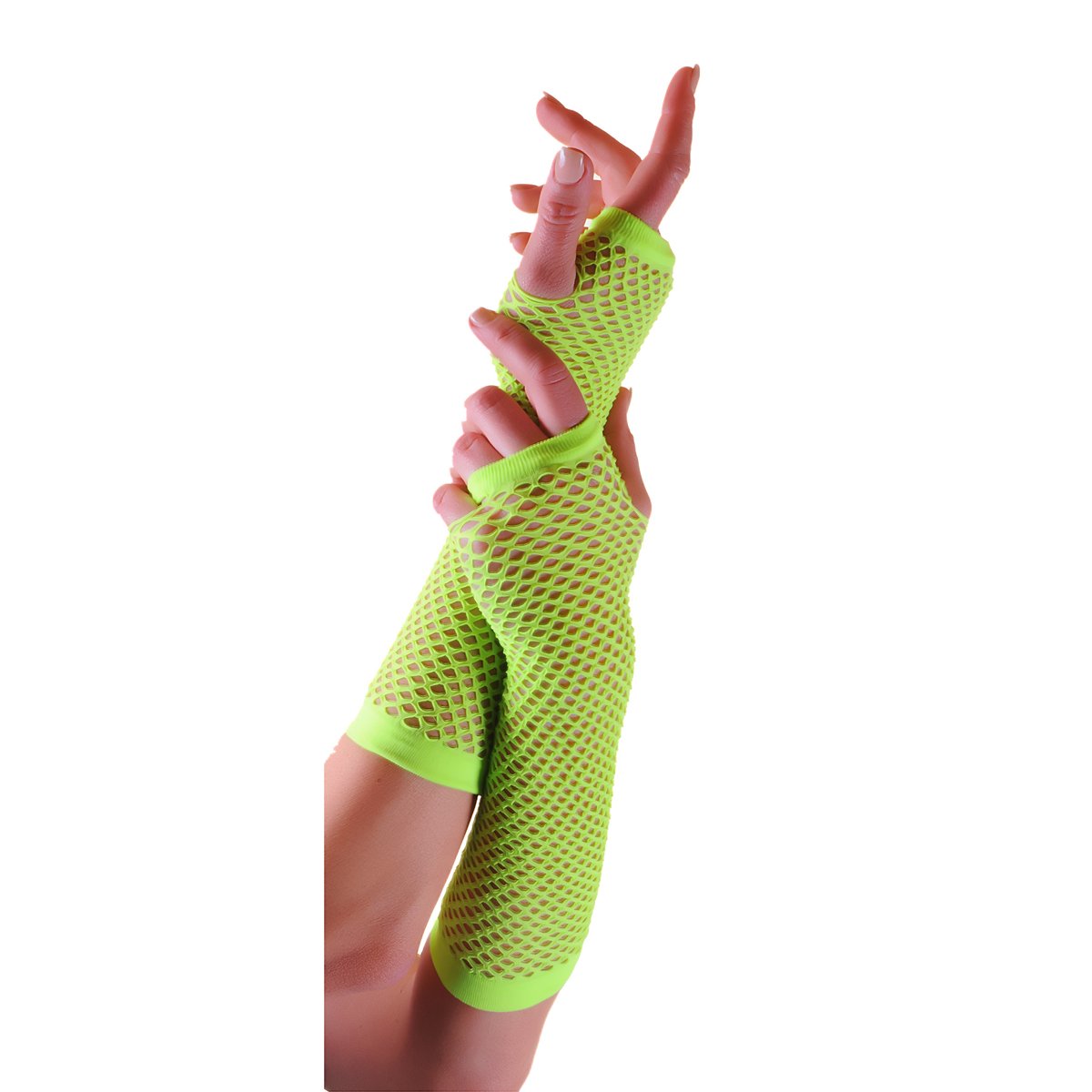 Crazy Chick Women's Green New Long Fishnet Gloves Assorted Colours Fingerless Gloves, Party Fancy Dress Tutu, Neon Fishnet Gloves (Green)