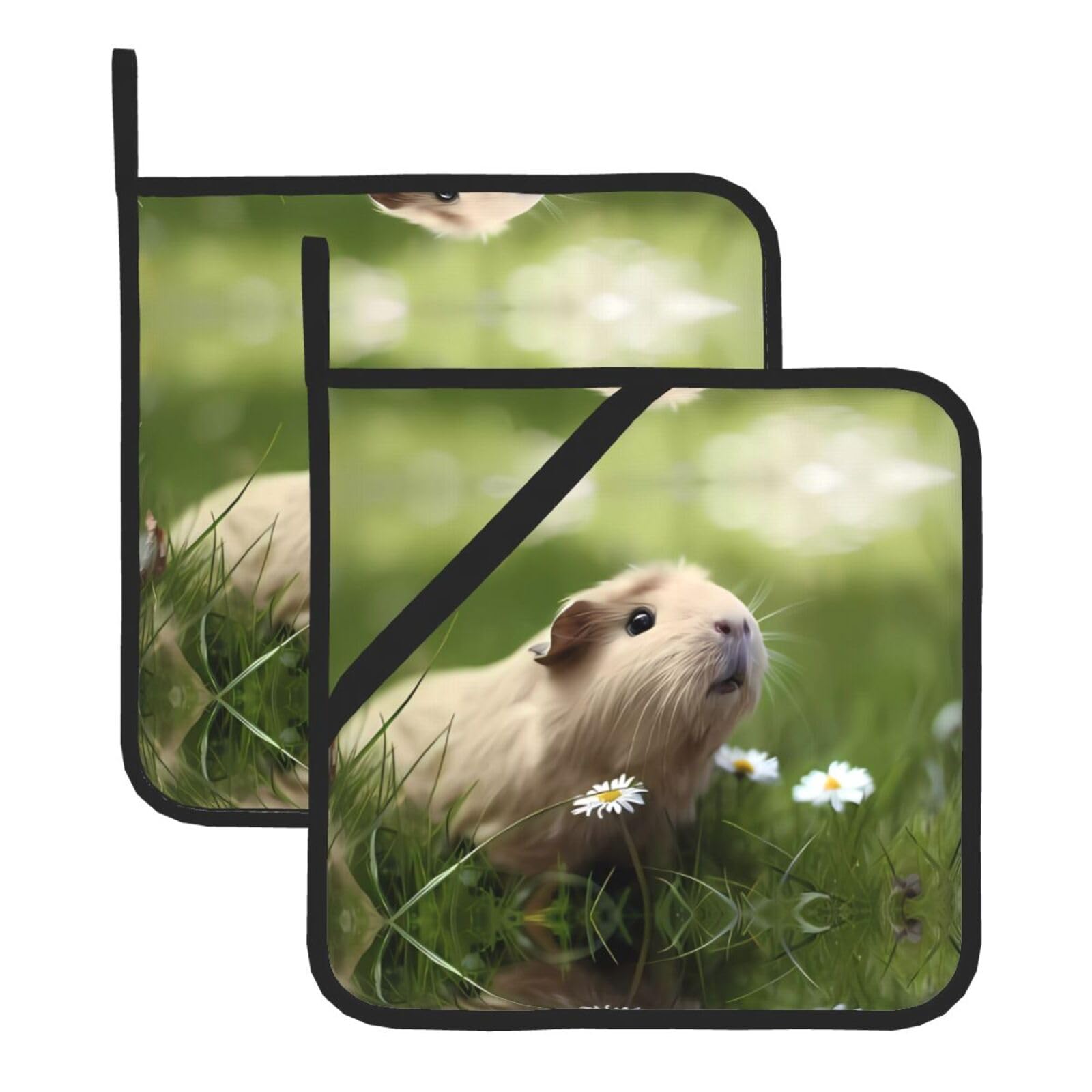 YYHHAOFA Cute Guinea Pig Prints Square Hot Pads - Durable Kitchen Covers for Heat Resistance, Waterproof Protection & Easy Cleaning - 2-Pack with Hanging Loops