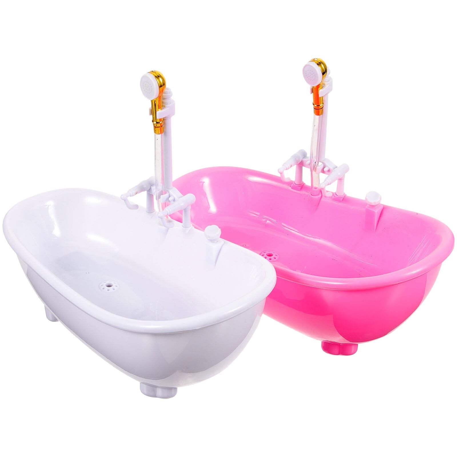 2Pcs Mini Doll Bathtub Bath with Electric Sprinkler Shower Head, Pink and White Doll Swimming Pool Accessories for Dollhouse Play