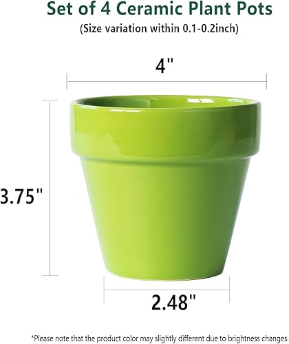 Miniatura 3 de YBX - Macetas de cerámica de 4 pulgadas para jardín al aire libre, maceta redonda con orificio de drenaje, color verde (paquete de 4)