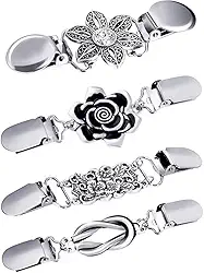 Conjunto 4 Clipes Vintage para Suéter, Cardigã, Cachecol e Xale – Elegante com Presilha Jacaré Retrô